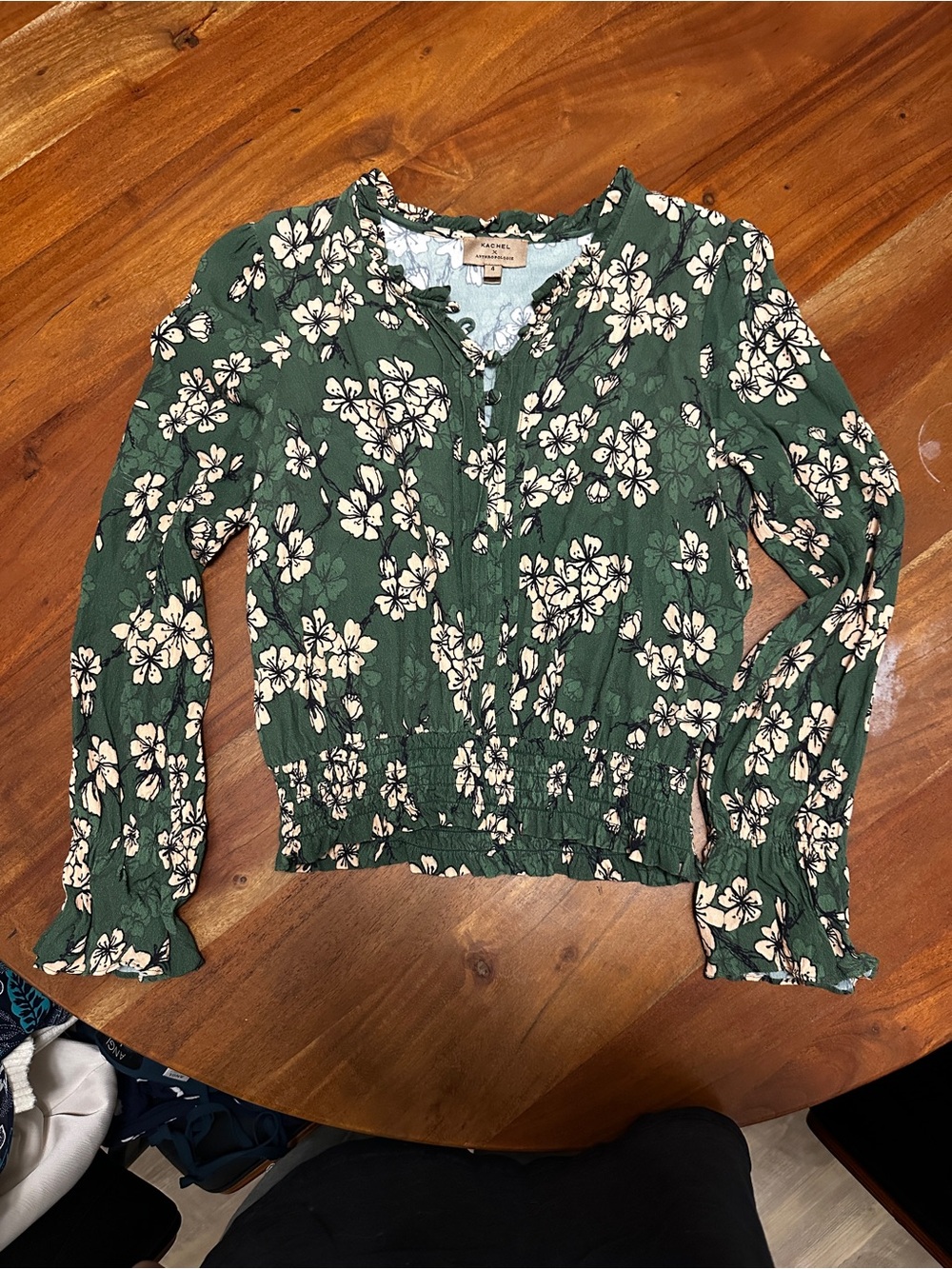 Anthropologie Floral Smocked Hem Button-Front Blouse